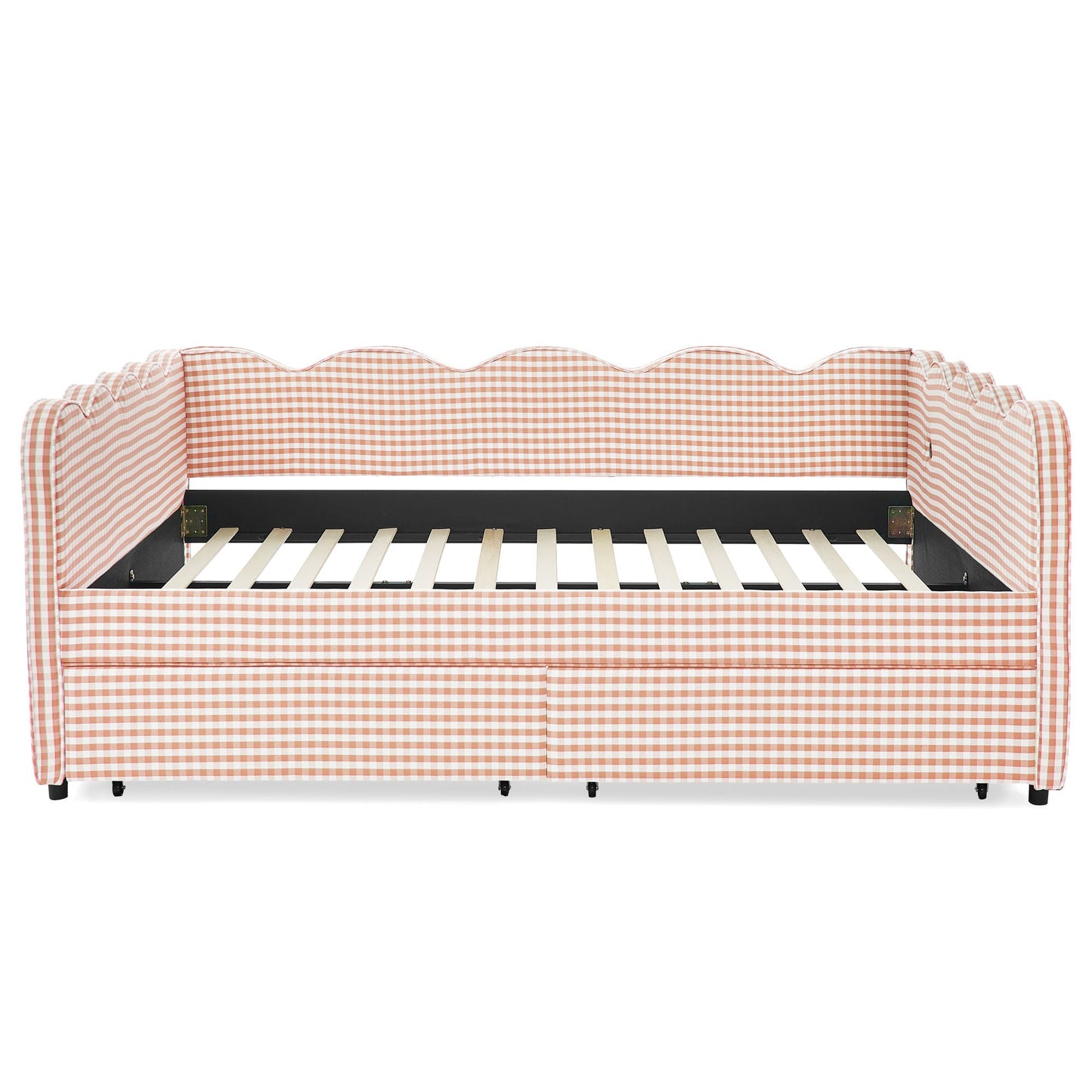 Gingham Daybed With USB Charging Port, Wave-Shaped Design