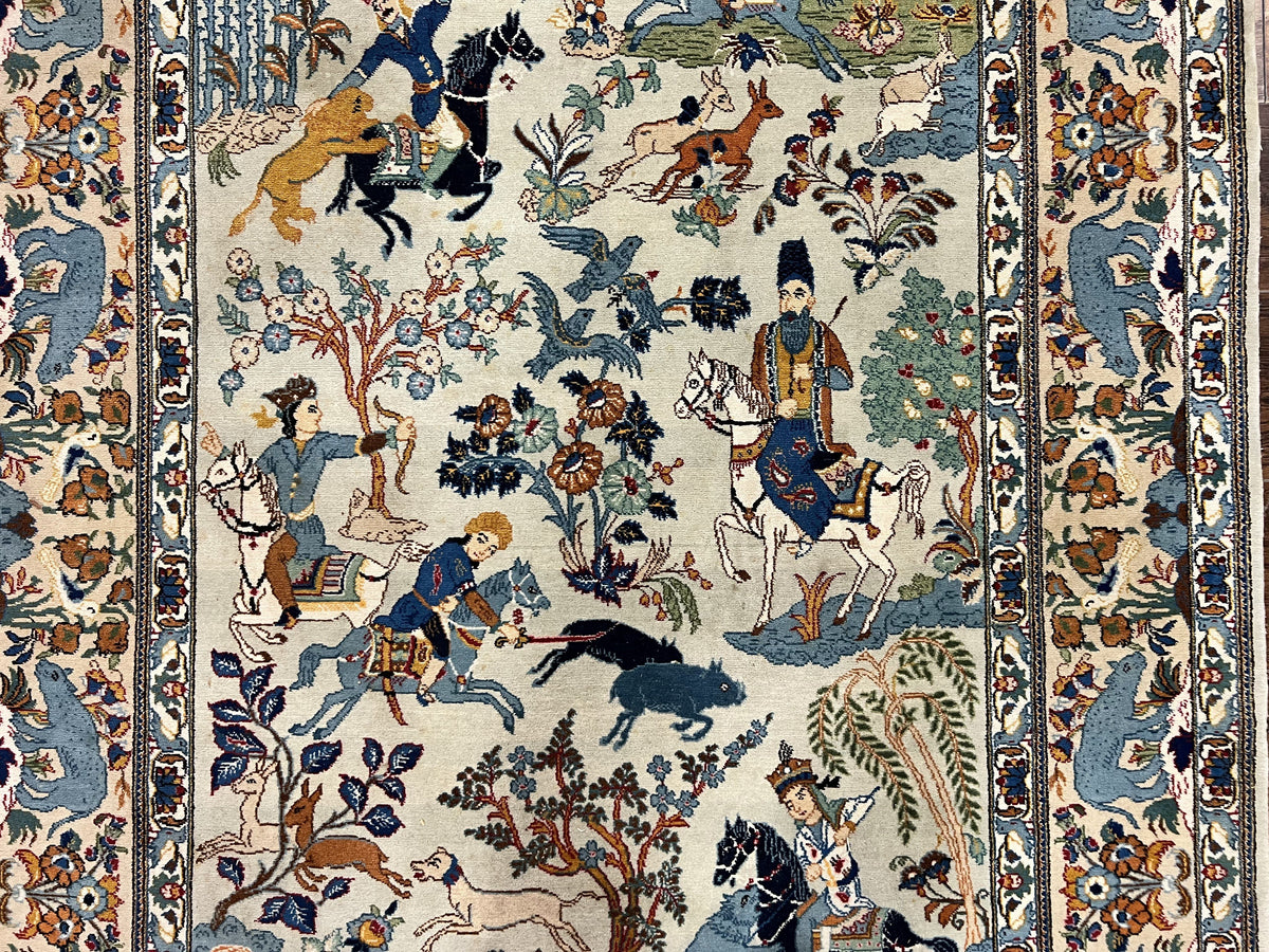 The Sporting Estate Semi-Antique Persian Kashan Hunting Rug — 4'6" × 7'