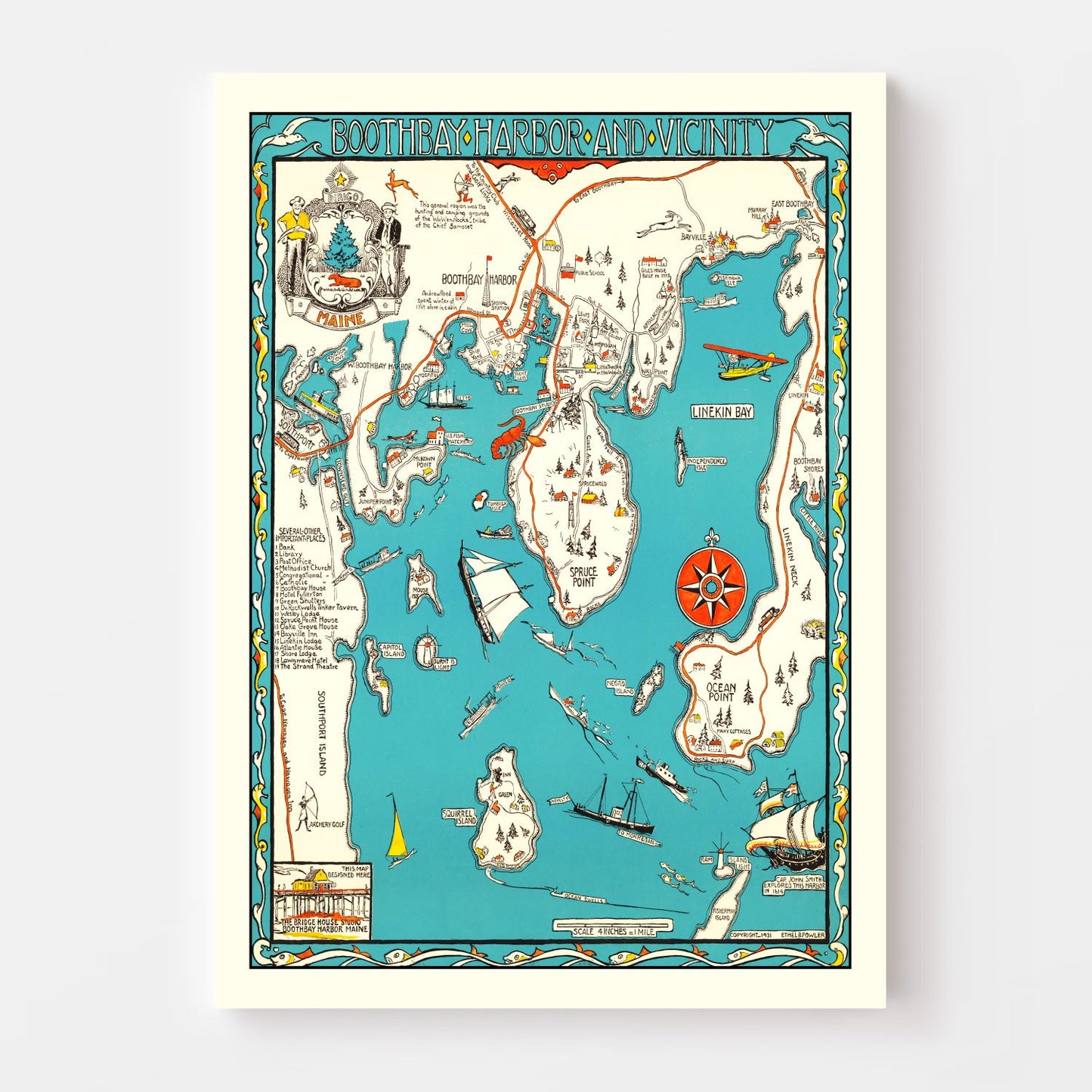 Vintage Map of Boothbay Harbor, 1931