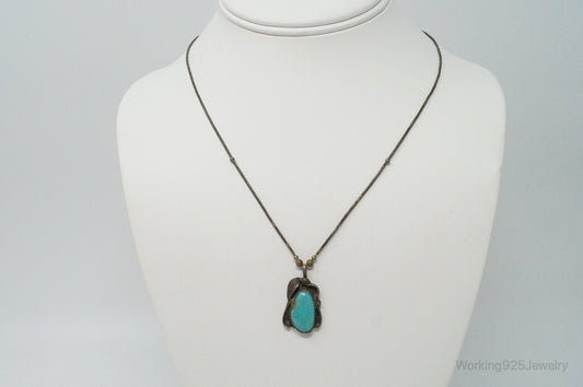 Vintage Native American Unsigned Turquoise Sterling Silver Necklace