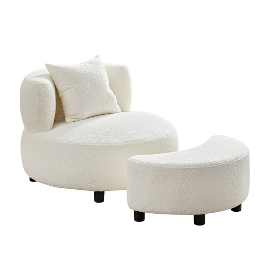 Modern Chair, Single Teddy Fabric Sofa Chair with Ottoman Foot Rest Comfy chair for Living Room Bedroom and Office,Beige