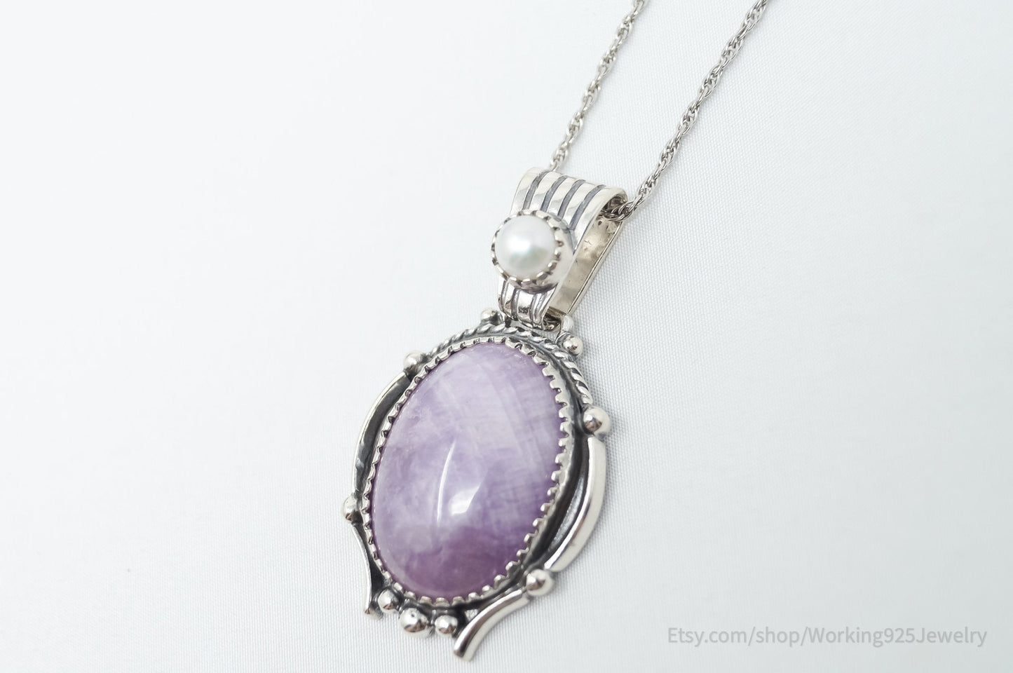 Vintage Southwestern Charoite Pearl Sterling Silver Necklace