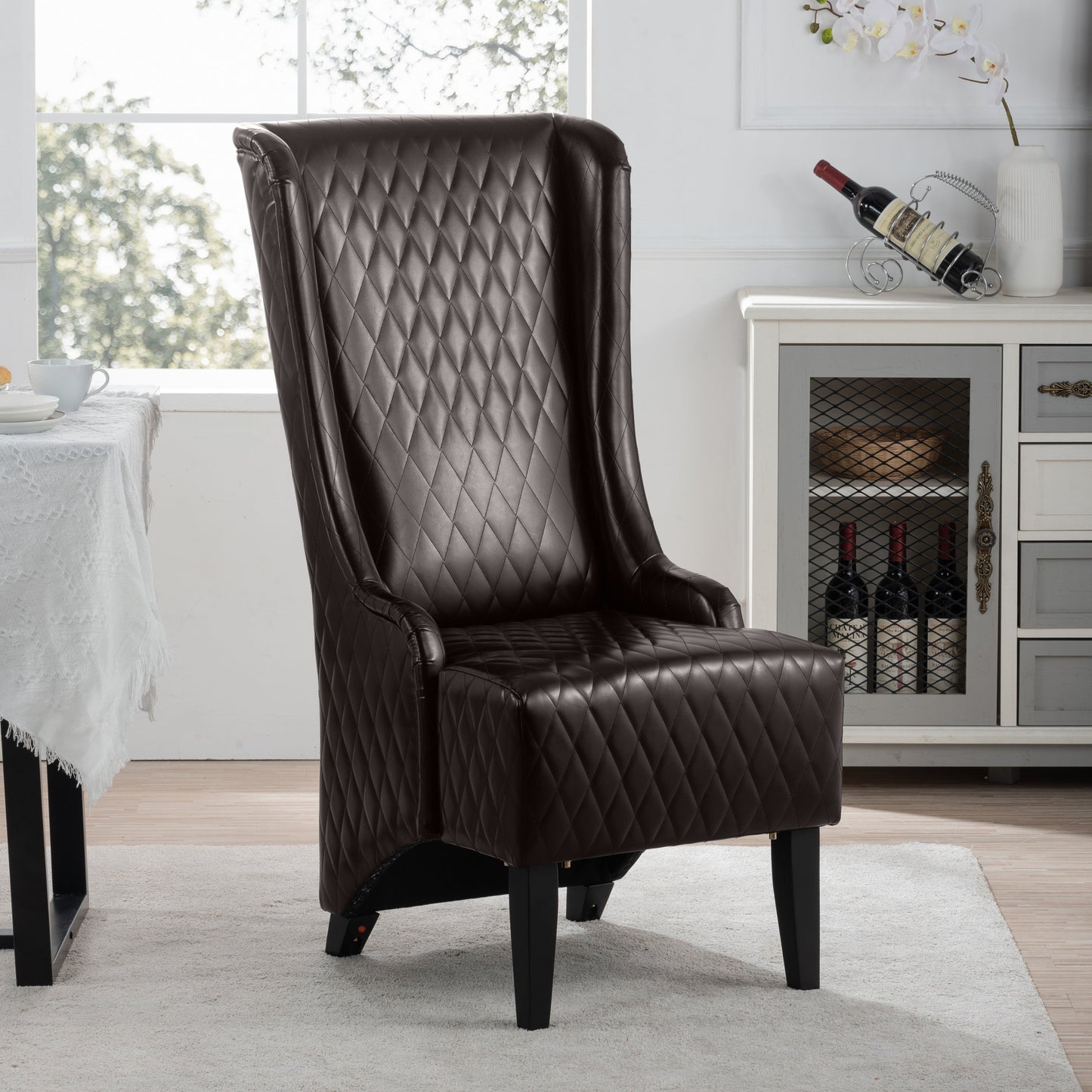 Accent Chair Wingback PU Leather Dark Brown High-Back Birch Legs 220 LB