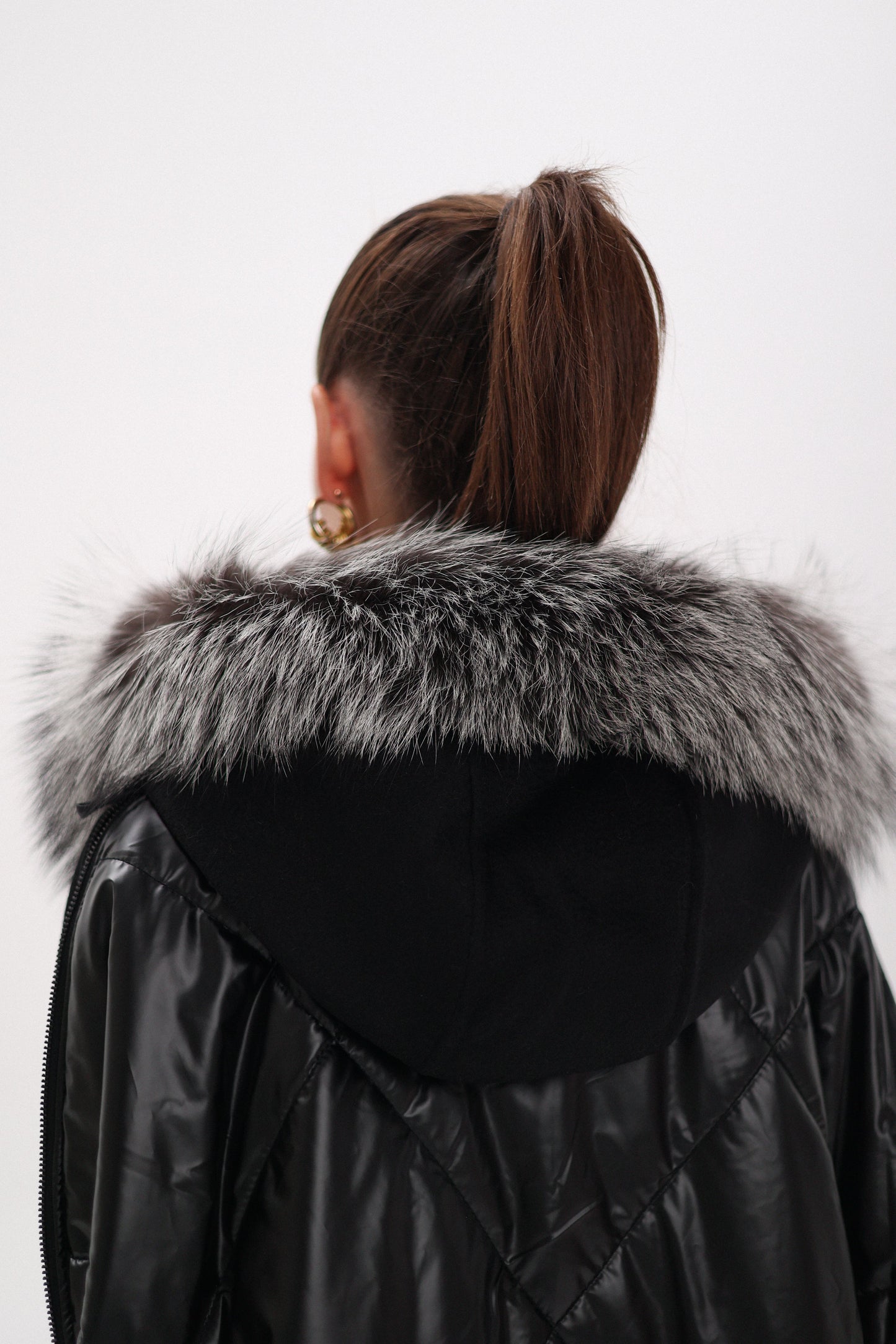 Saga®Furs Silver Fox Wool Alpaca Poncho Vest in Black