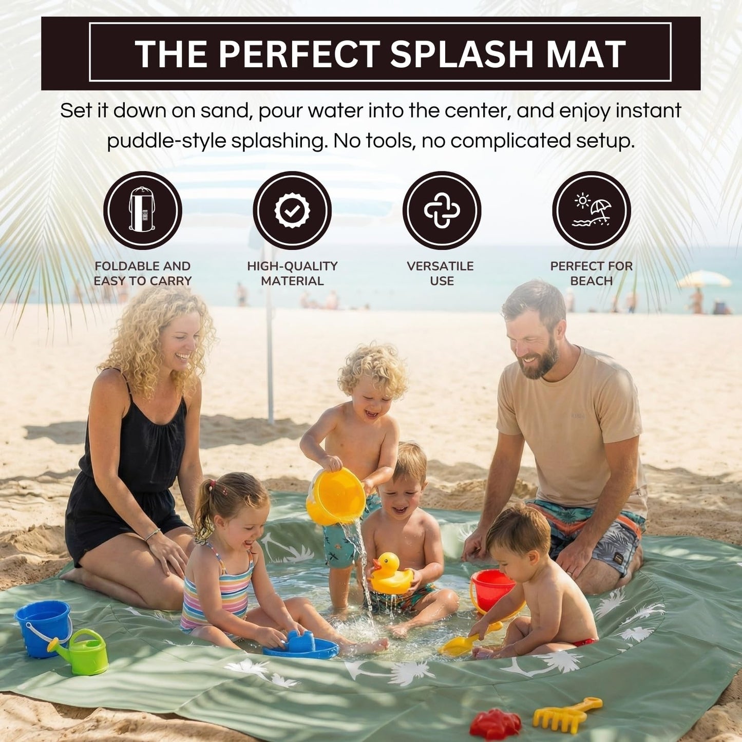 Khen Baby Beach Splash Mat Green, 1 Piece, 78.74 x in Waterproof Polyester Portable Foldable