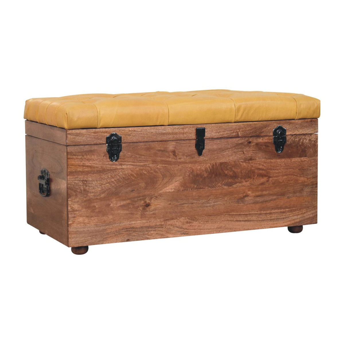Sporting Estate Buffalo Leather & Mango Wood Storage Bench — Honey