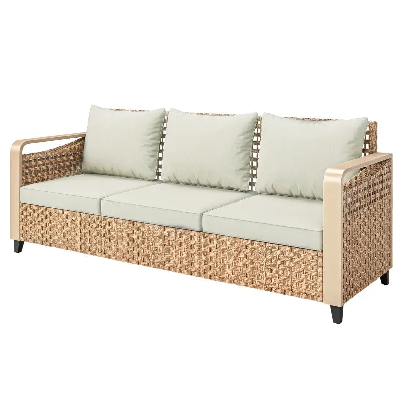 Sofa Outdoor Patio Rattan Wicker with Weather Resistant Cushions Poolside