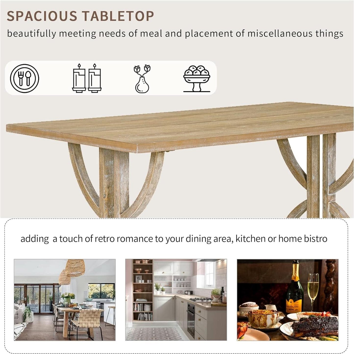 Industrial Solid Wood Rectangular Dining Table Set with Upholstered Seating Bench and Chairs