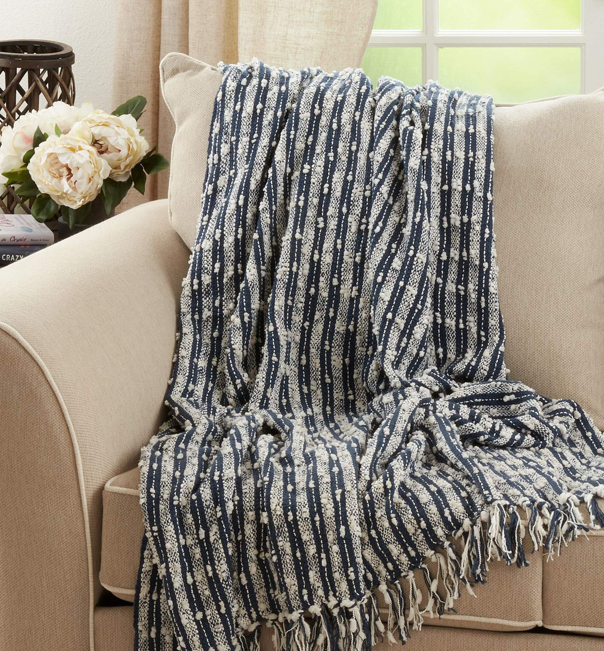 The Harbor Stripe Cotton Throw — Navy