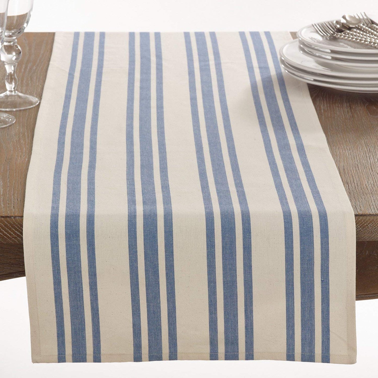 The Dauphine French Blue Striped Cotton Table Runner