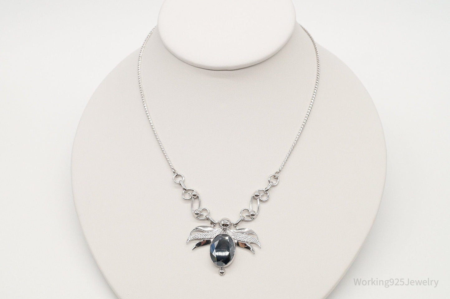 Antique Hematite Sterling Silver Filigree Necklace