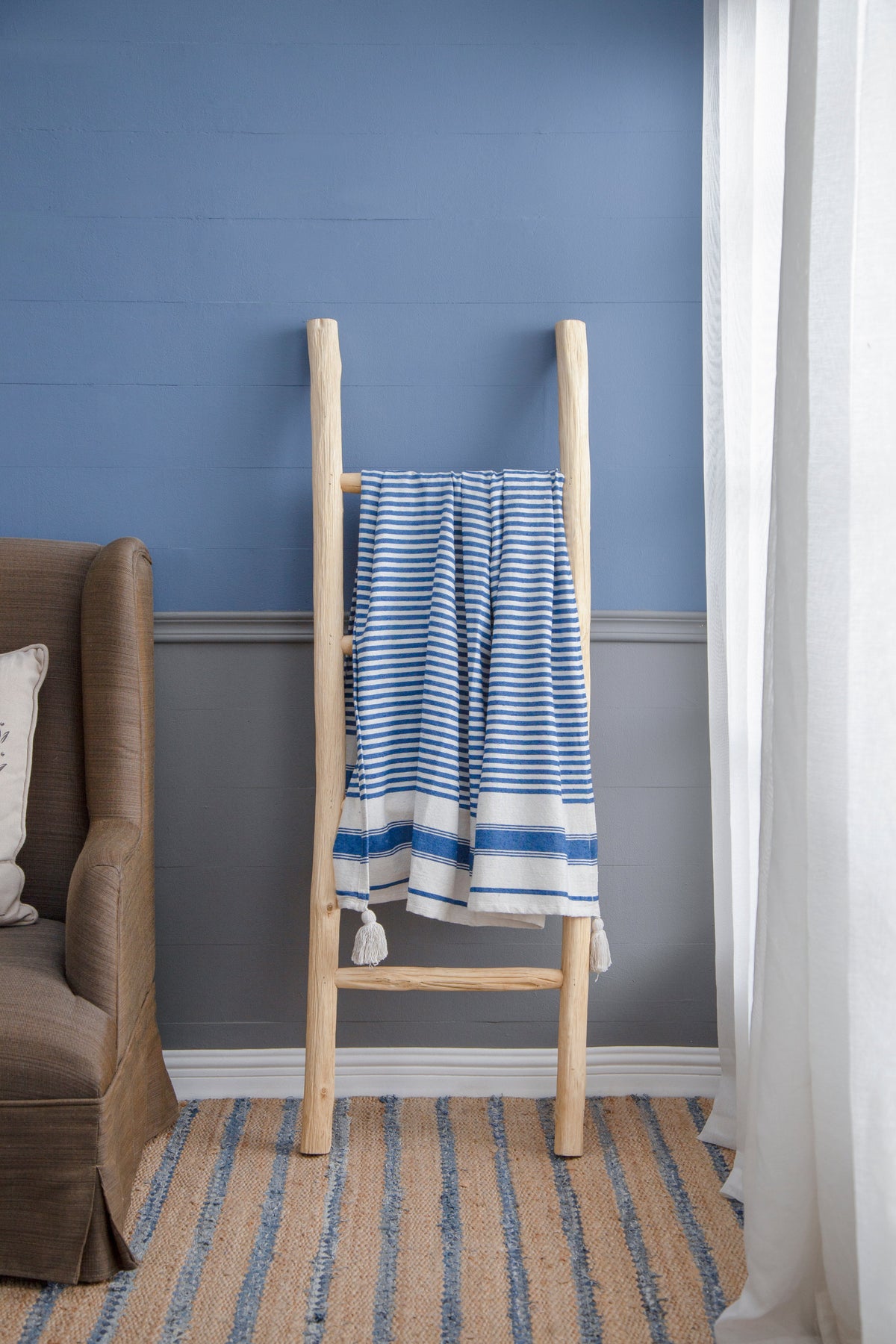 Brighton Blue & White Striped Cotton Throw Blanket