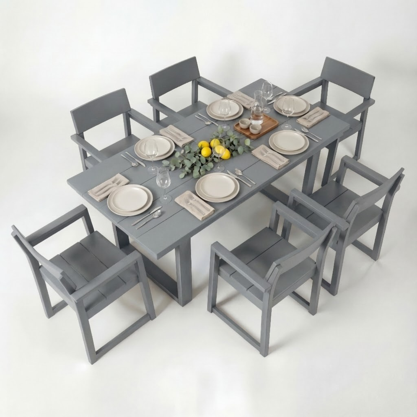 Outdoor Dining Set 6 Person HDPE Gray Weather Resistant Umbrella Hole