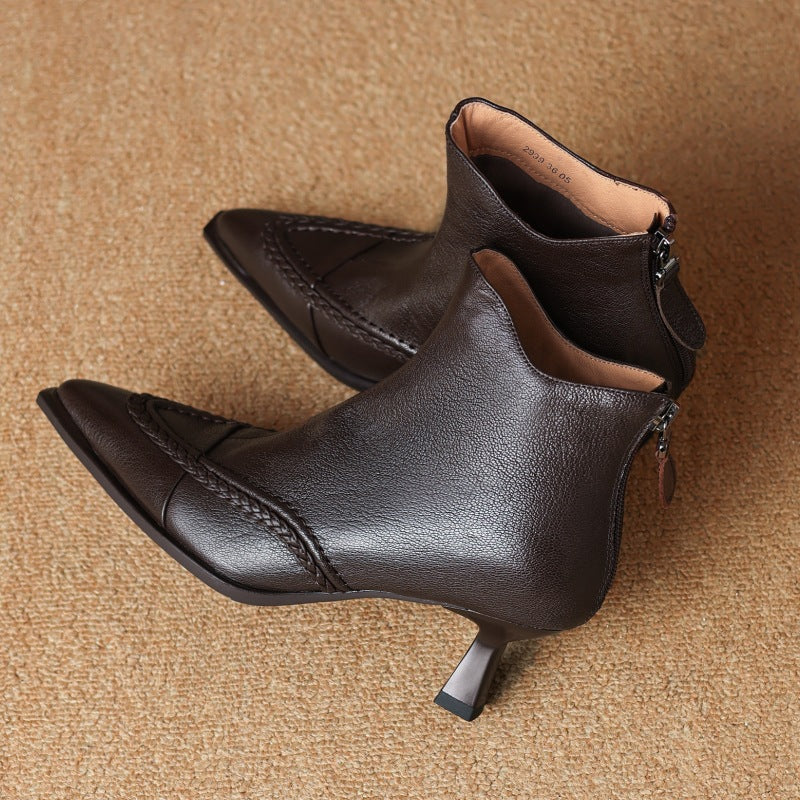 Women's Pointed Toe Stiletto Heels | Fleece-Lined Back Zipper Boots | Sheepskin Upper