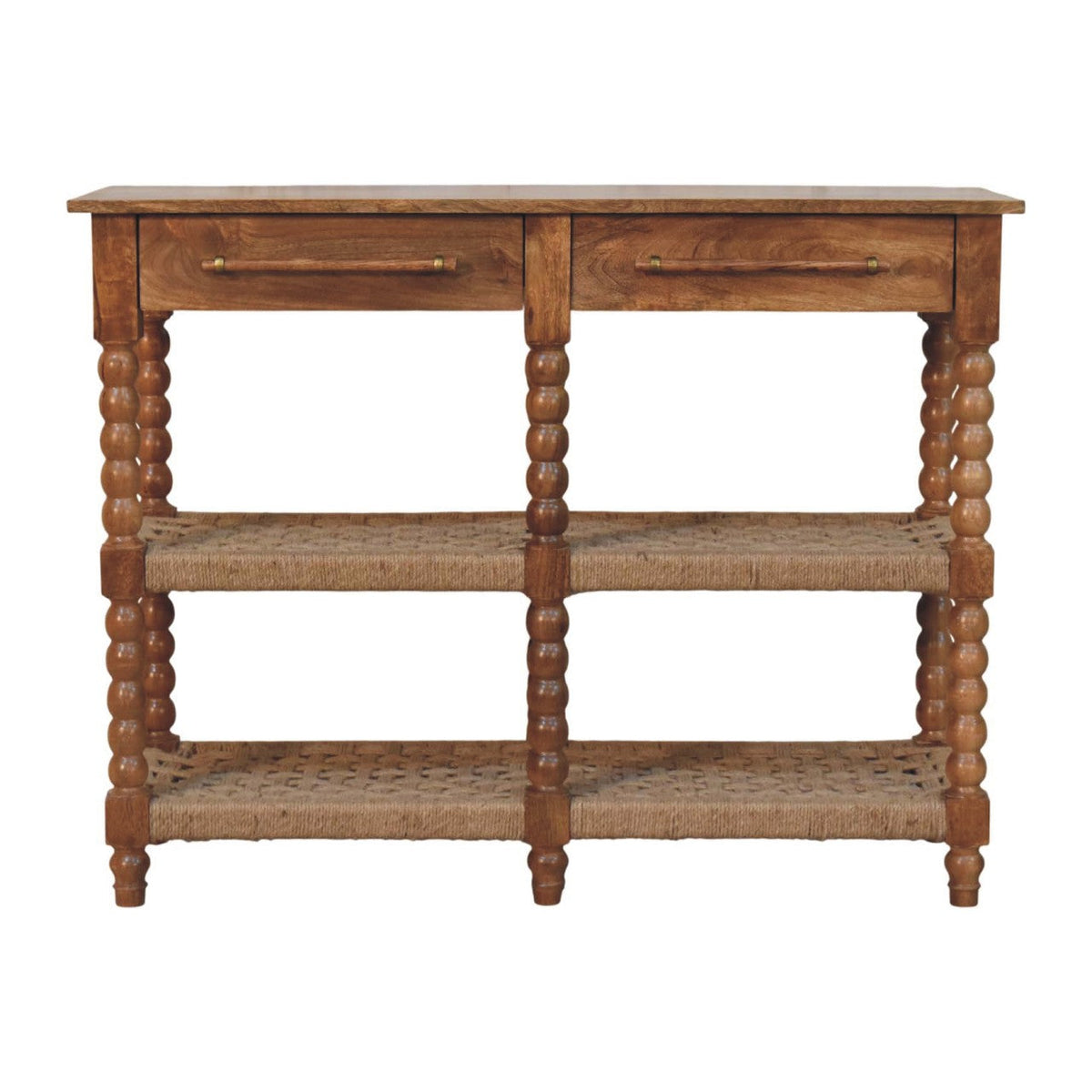 Sporting Estate Spindle & Woven Console Table — Chestnut