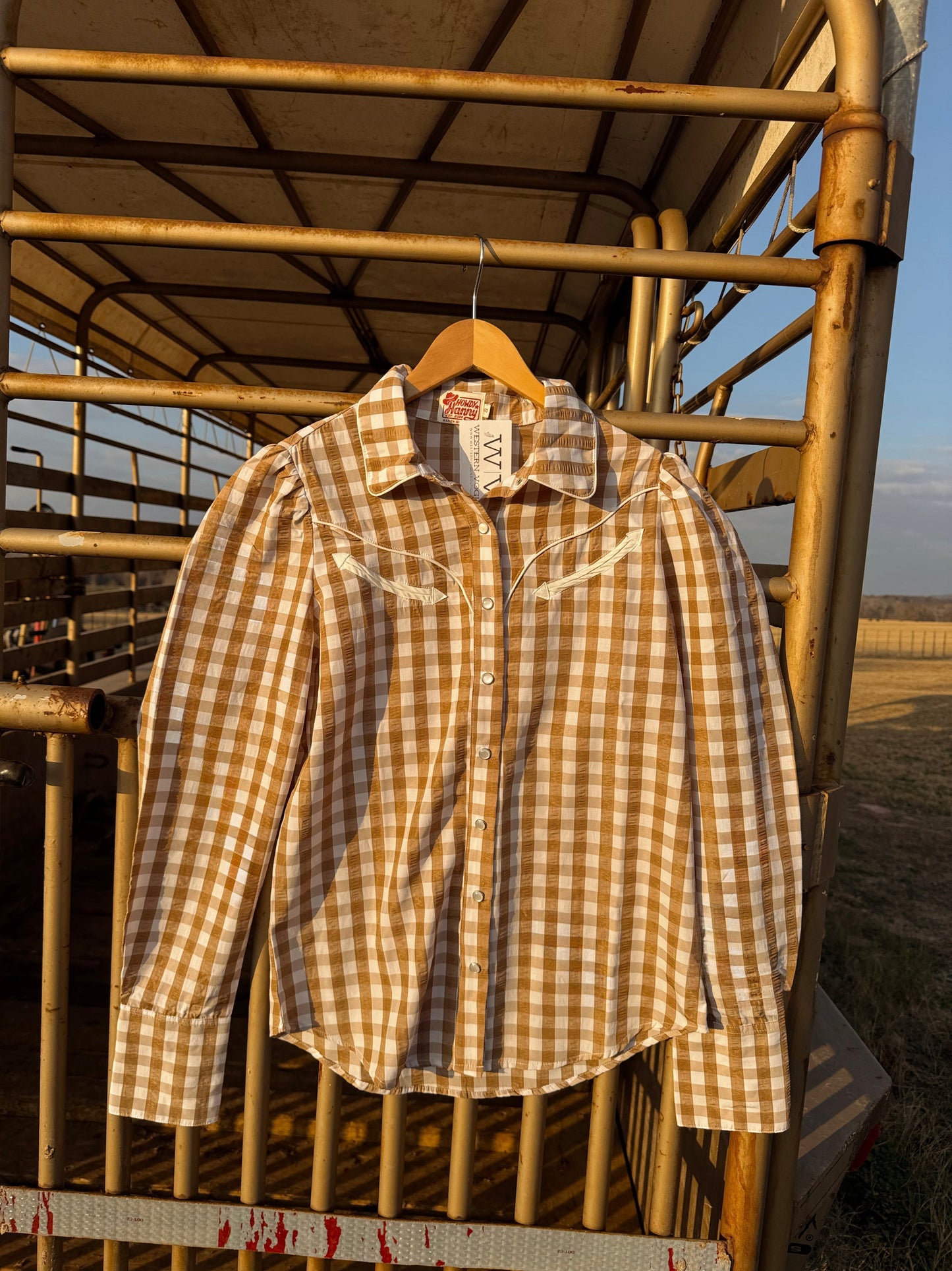 The Tan Gingham Pearl Snap Top-BEST SELLER