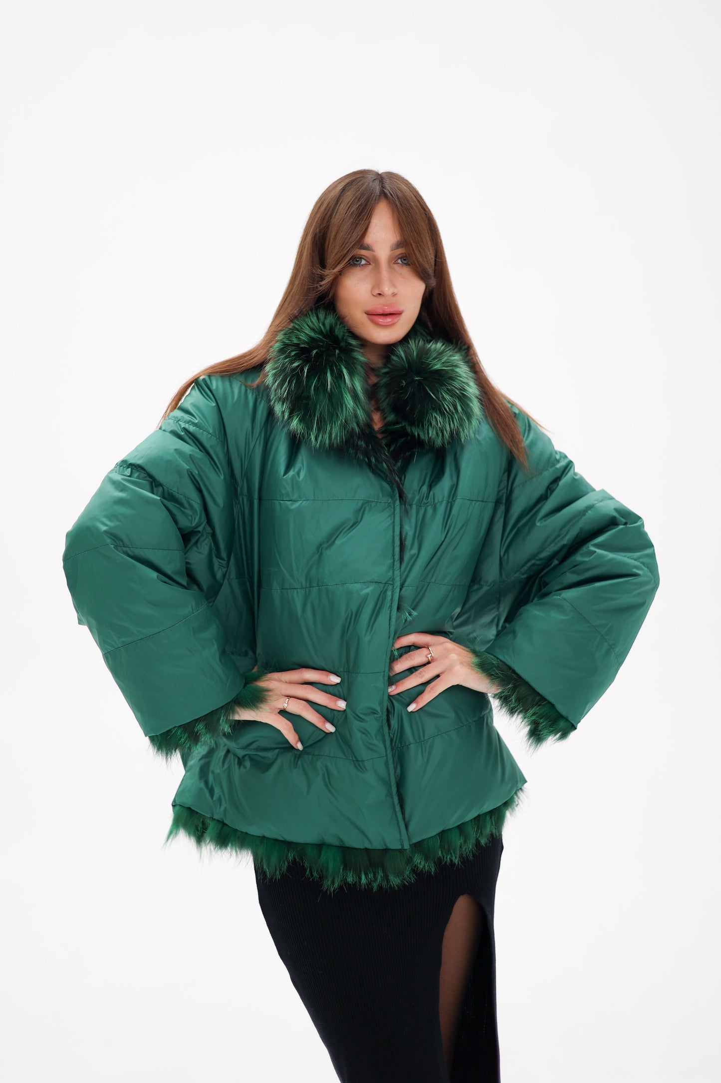 Reversible Genuine Silver Fox  Down Fill Coat