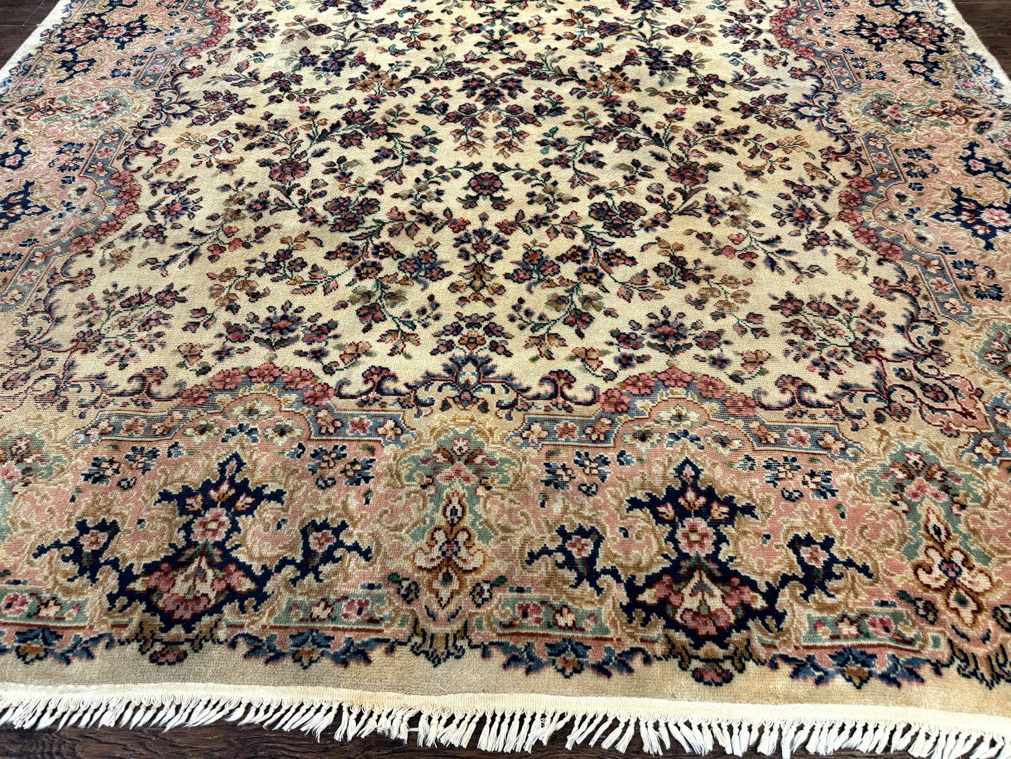Antique Karastan Rug 8.8 x 12 Lanamar Floral Ivory Kirman Wool Discontinued
