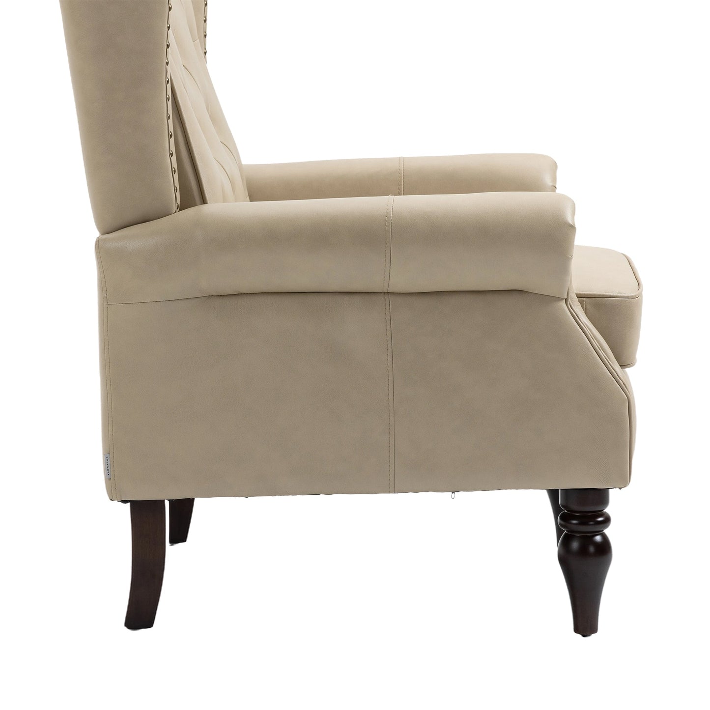 Accent Lounge Chair PU Leather Camel Rubber Wood Legs Sinuous Springs 250 LB