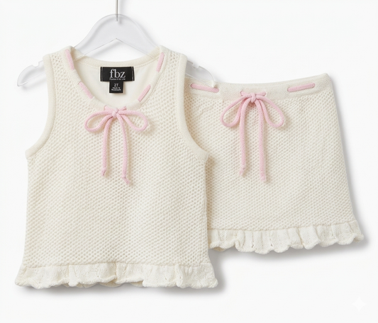 FBZ- Off White With Pink Crochet Set