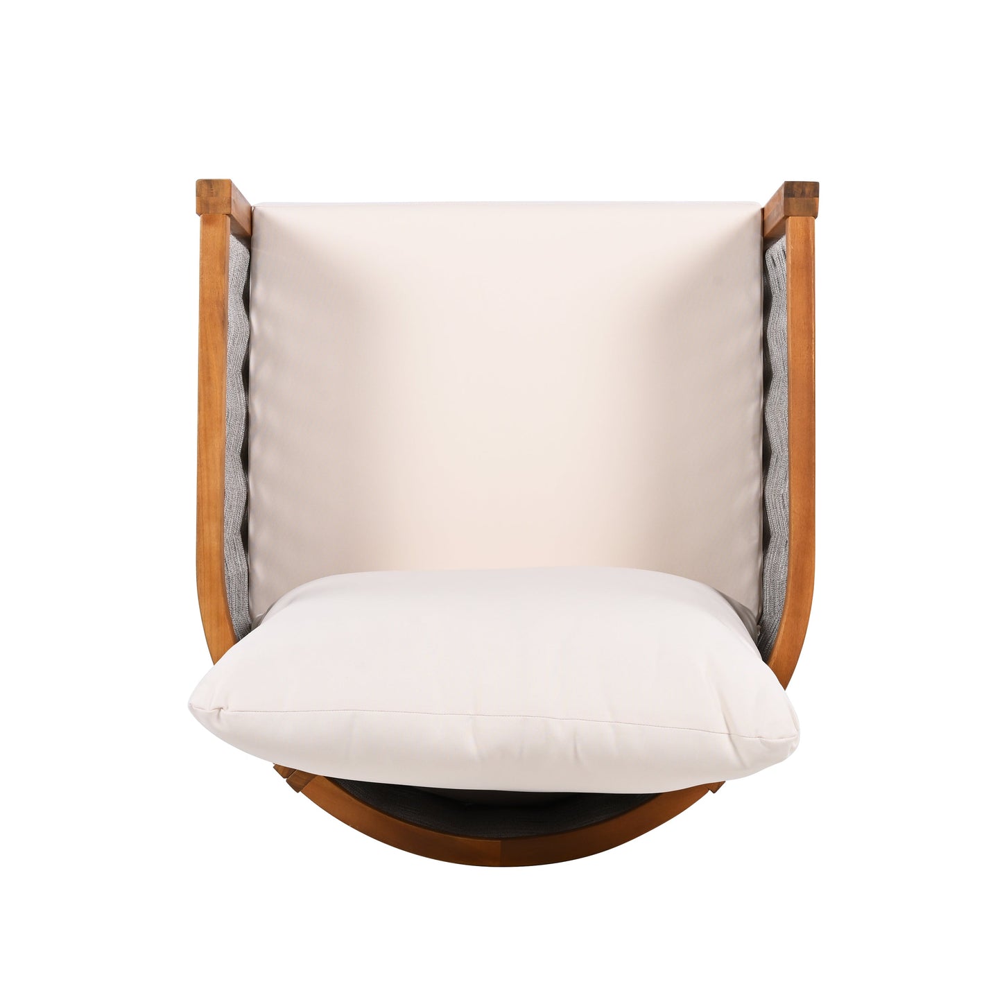 Outdoor Tub Design Armchair with Acacia Wood Teak Finish Beige Cushions