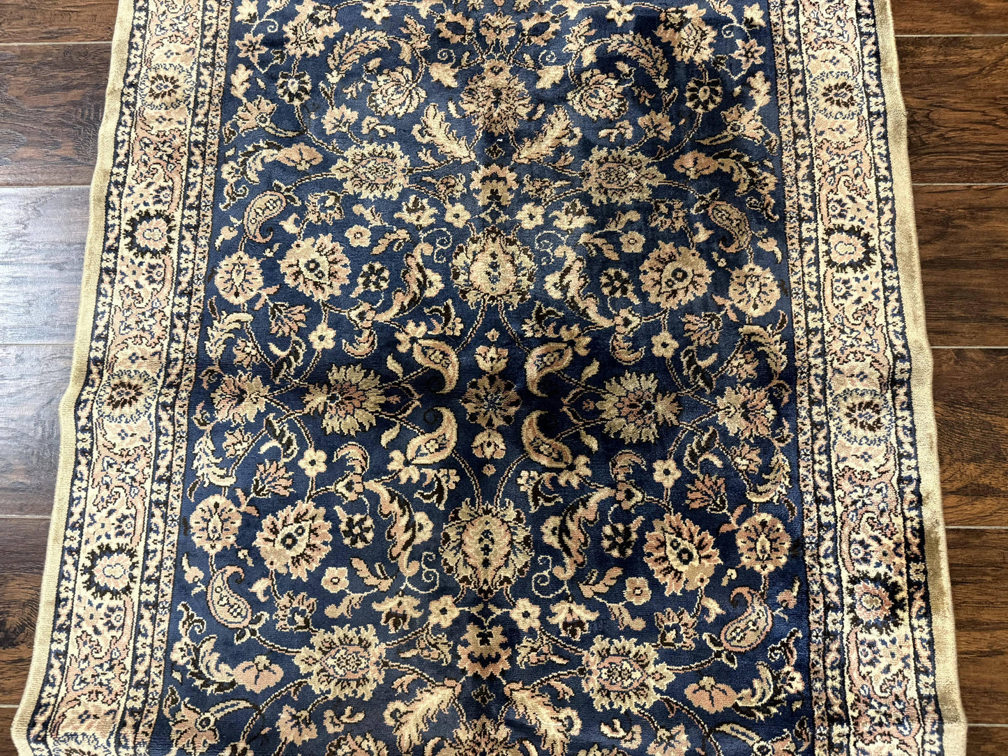 Vintage Art Silk Rug 3x4, Traditional Oriental Persian Design Rug, Belgium Power Loomed Rug, Navy Blue
