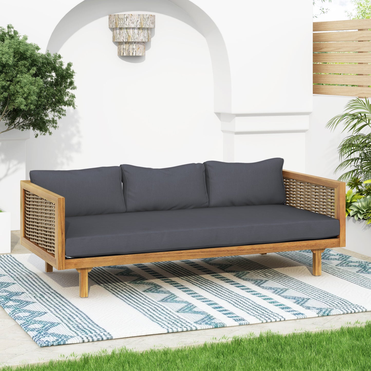 Patio Set Outdoor All Weather Wicker Conversation Cushions Dark Grey Durable