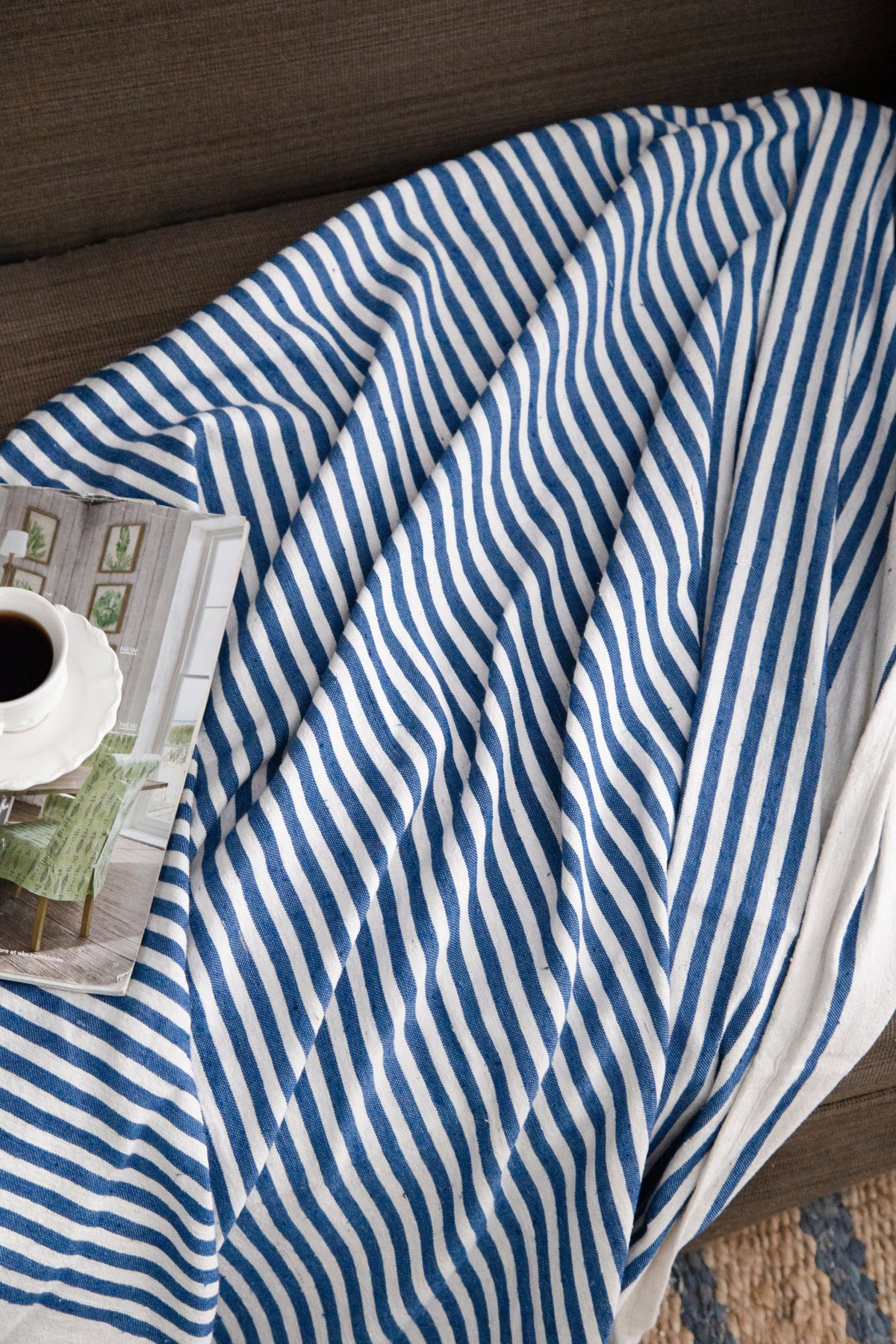 Brighton Blue & White Striped Cotton Throw Blanket