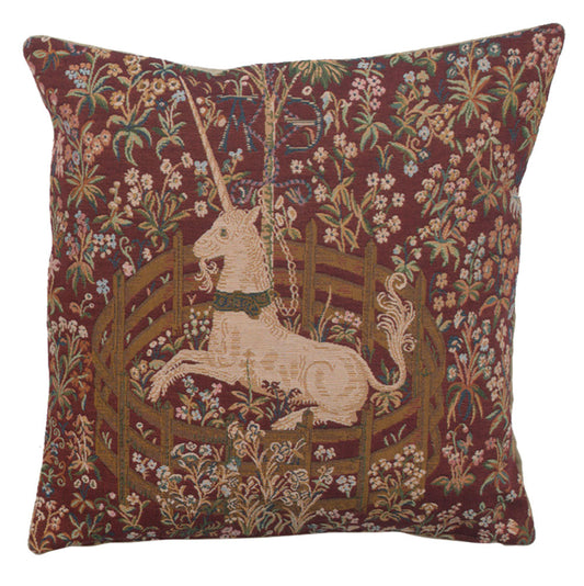 The Captive Unicorn Red French Tapestry Pillow