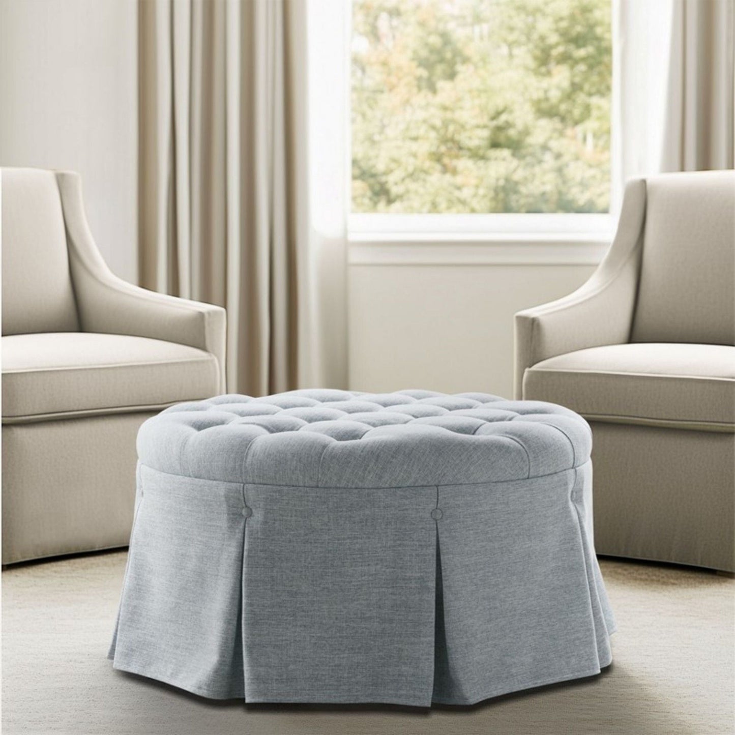 The Wainscott Tufted Skirted Round Cocktail Ottoman
