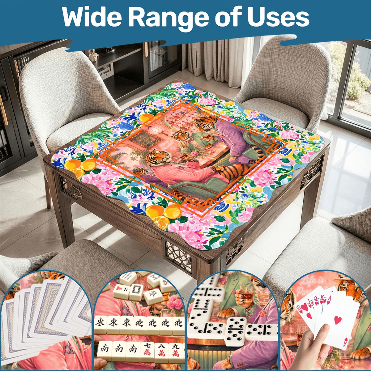 Bourbon And Tigers Oh My Chinoiserie Scalloped Mahjong Mat