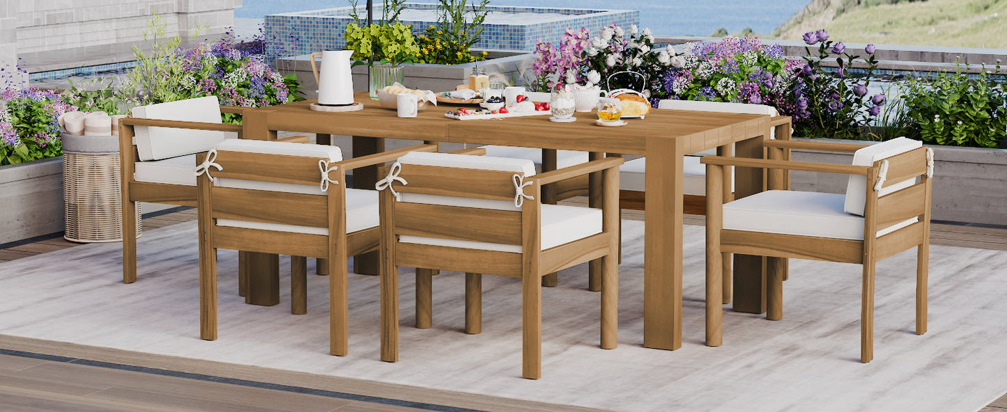 Patio Set Rectangle Light Teak with Removable Cushions for 6 72.8 Inch Table
