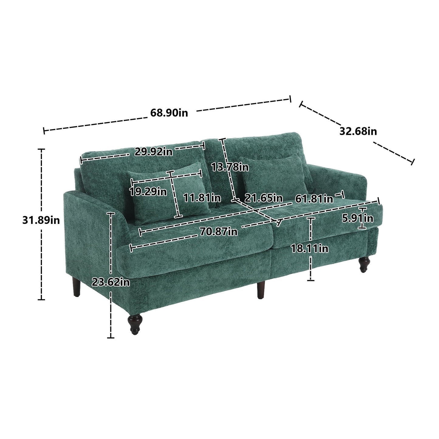 Mid Century Modern Fabric Loveseat Sofa, 2 Seat Upholstered Couch