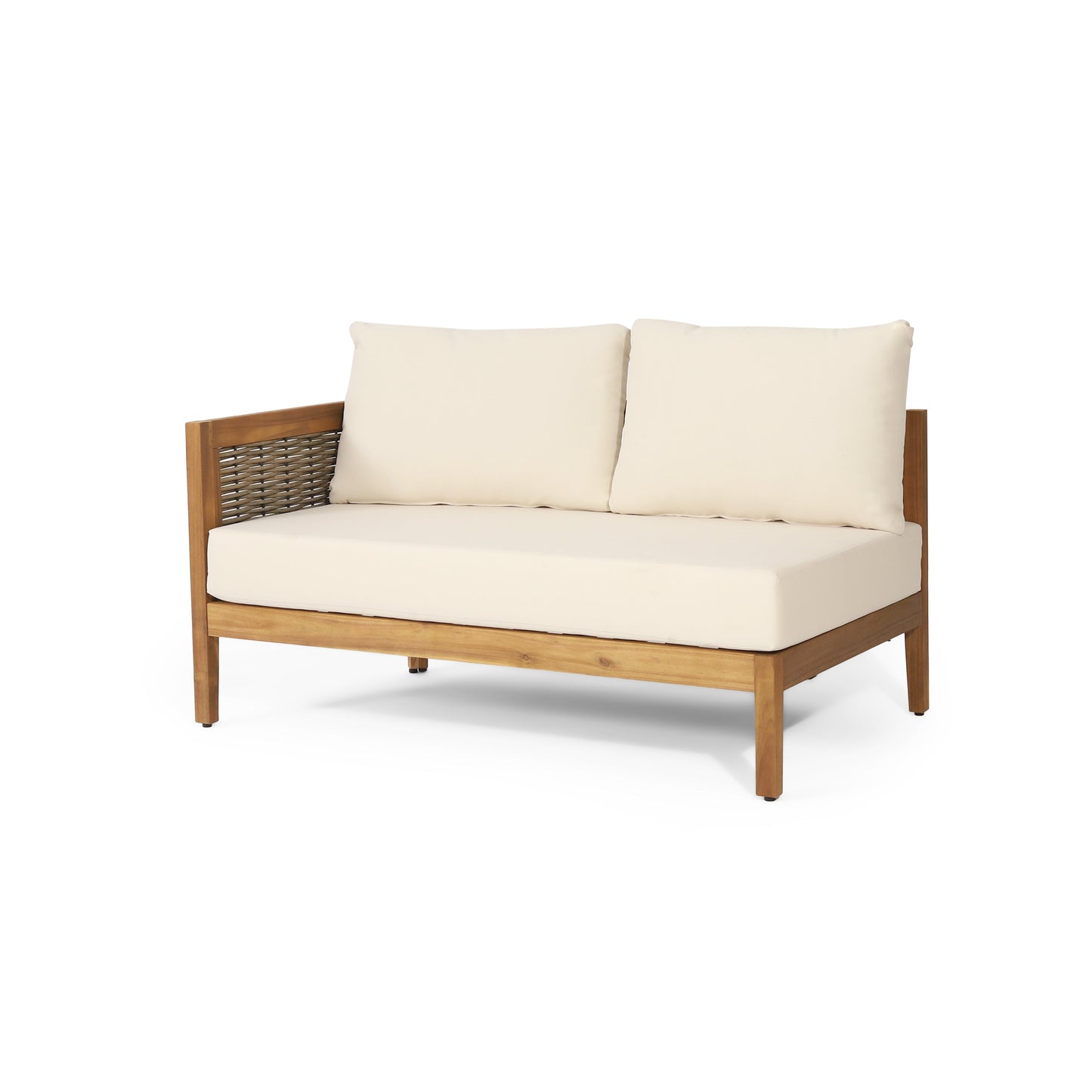 Outdoor Teak Conversation Set with Beige Cushions 4 Piece