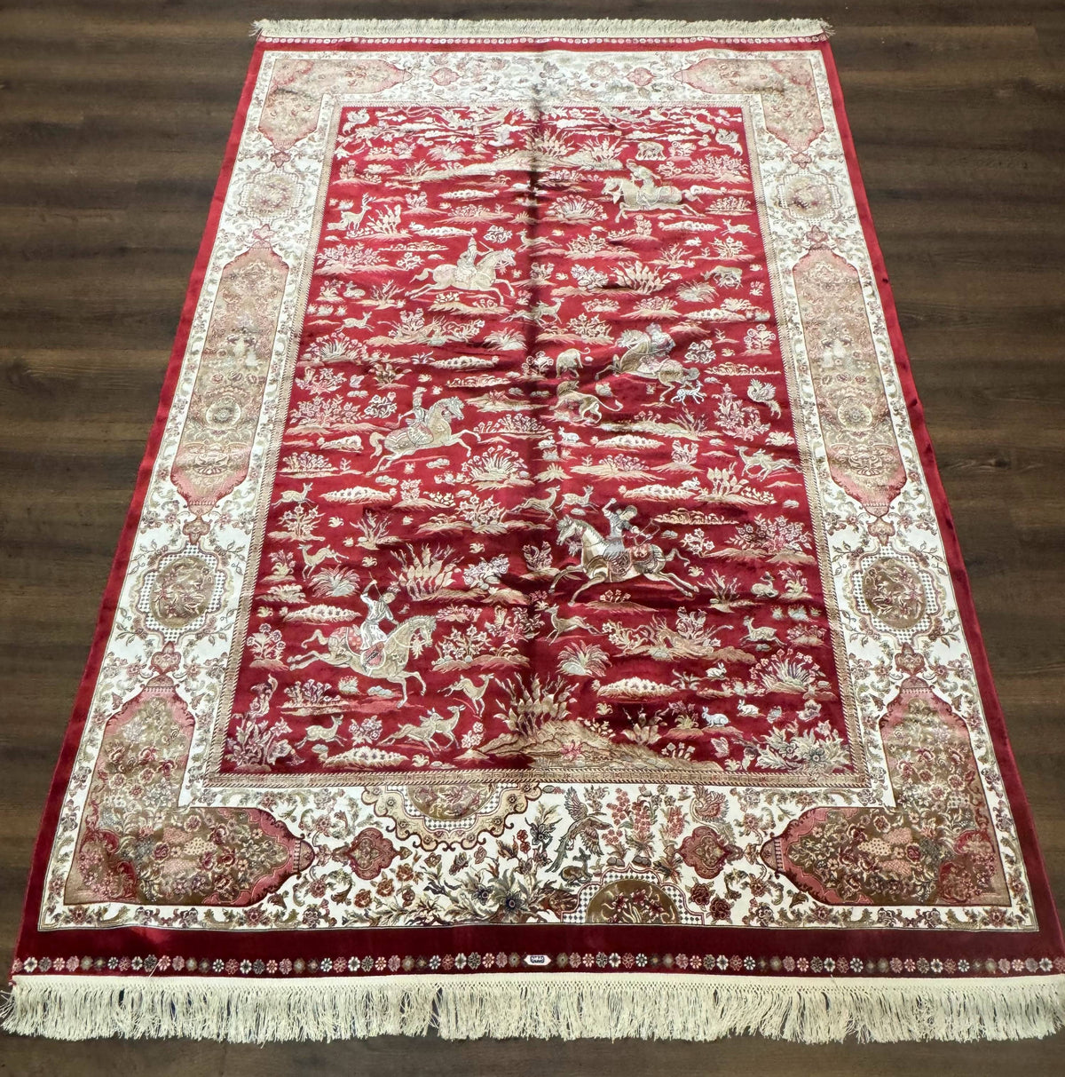 The Sporting Estate Red & Ivory Hunting Scene Rug — 5' × 7'6"