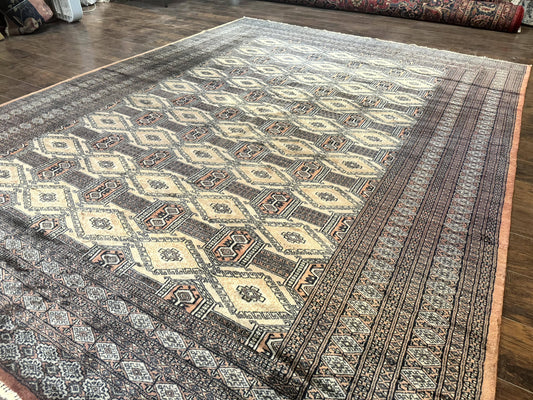 Turkoman Bokhara Rug 8x11, Camel Hair Color, Handmade Vintage Wool Pakistani Carpet