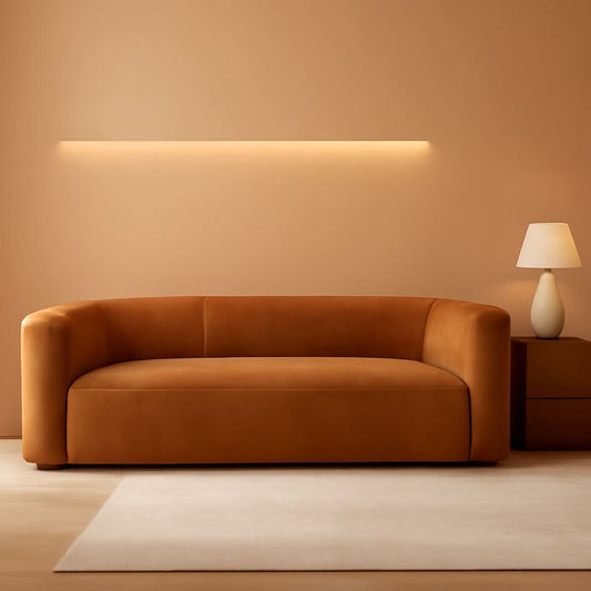 ** Modern Velvet 3-Seater Sofa in Tangerine with Curved Back Design