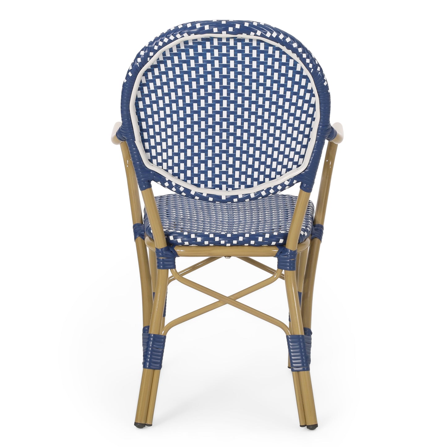 Outdoor PE Rattan and Aluminum 3 Piece French Bistro Set, Dark Teal & White,