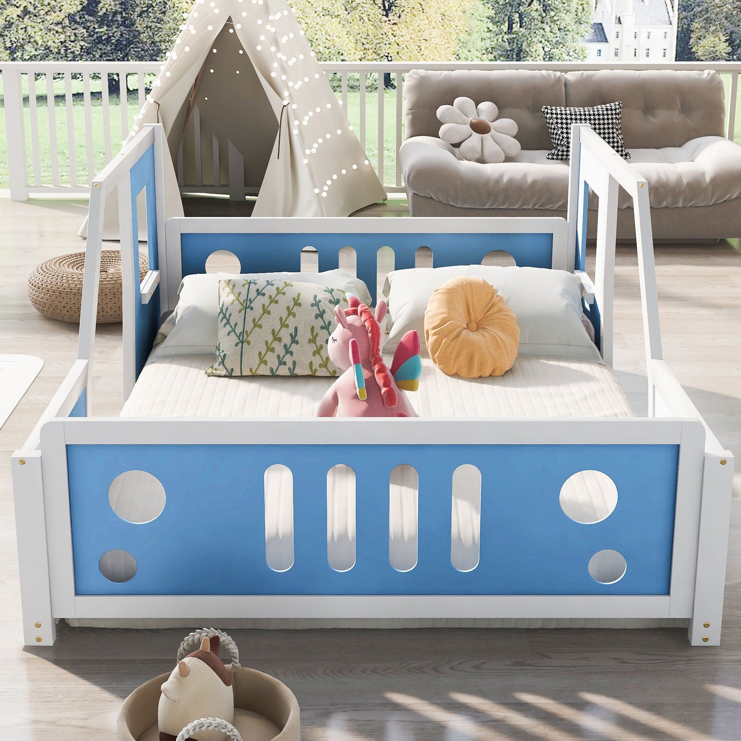Classic Car Shaped Platform Bed With Wheels
