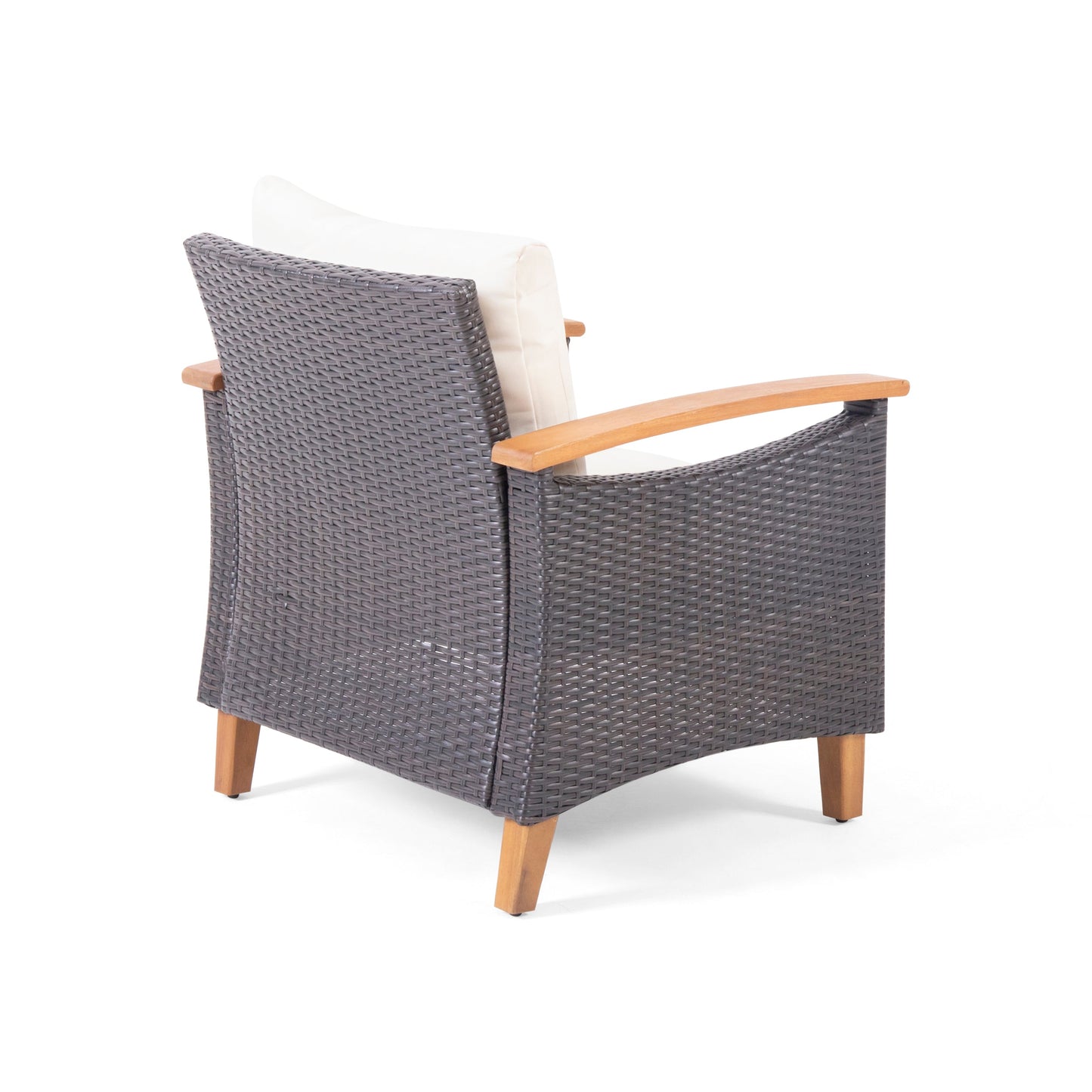 Outdoor Set: Transitional Teak Wood and Pe Rattan with Water Resistant Cushions