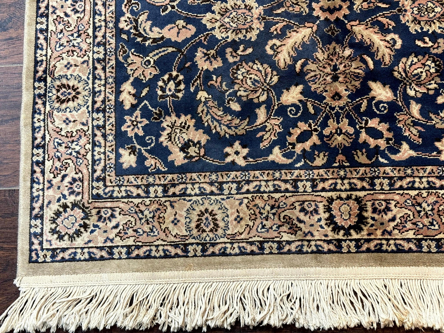 Vintage Art Silk Rug 3x4, Traditional Oriental Persian Design Rug, Belgium Power Loomed Rug, Navy Blue