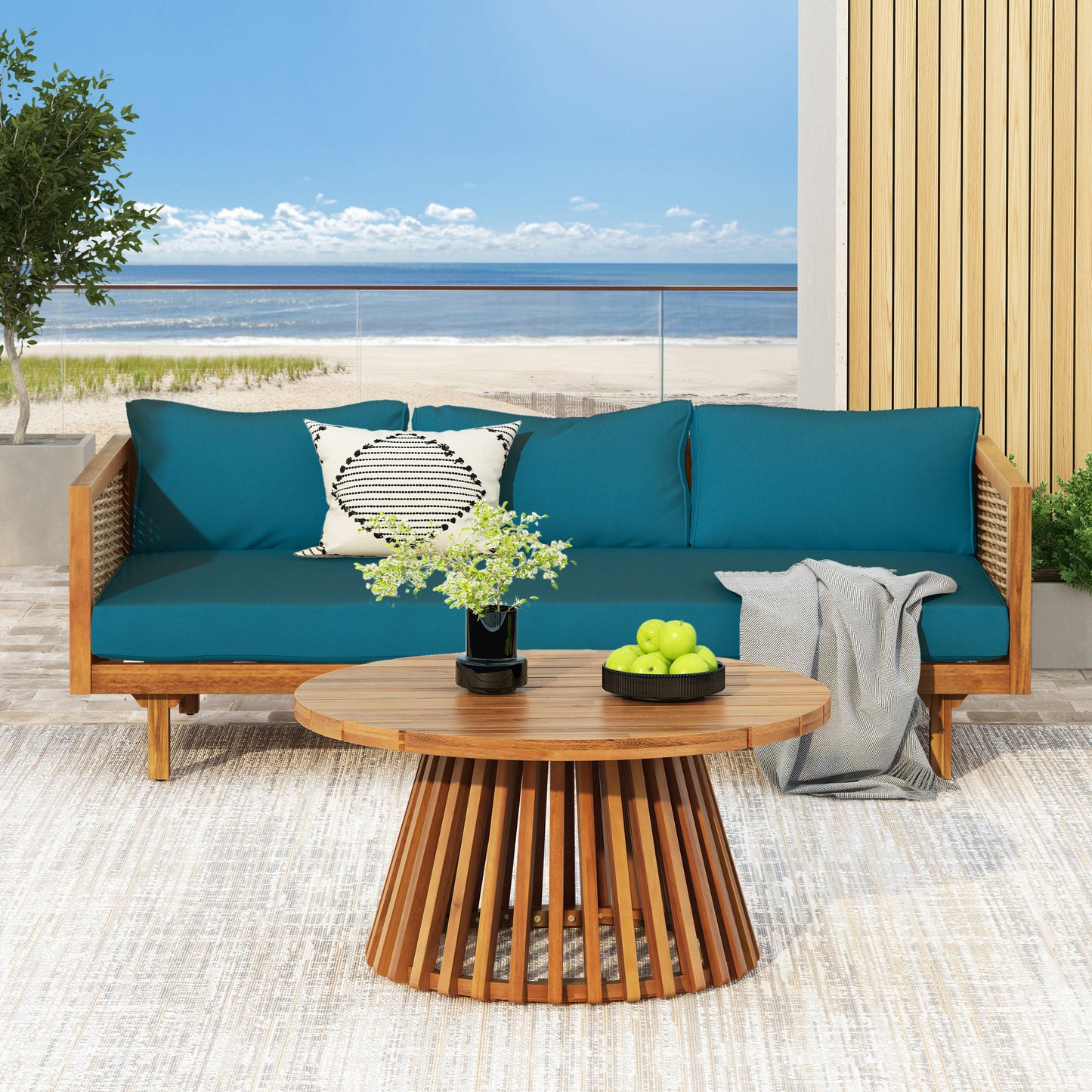 Patio Set Sectional Wicker Dark Teal Cushions Weather Resistant