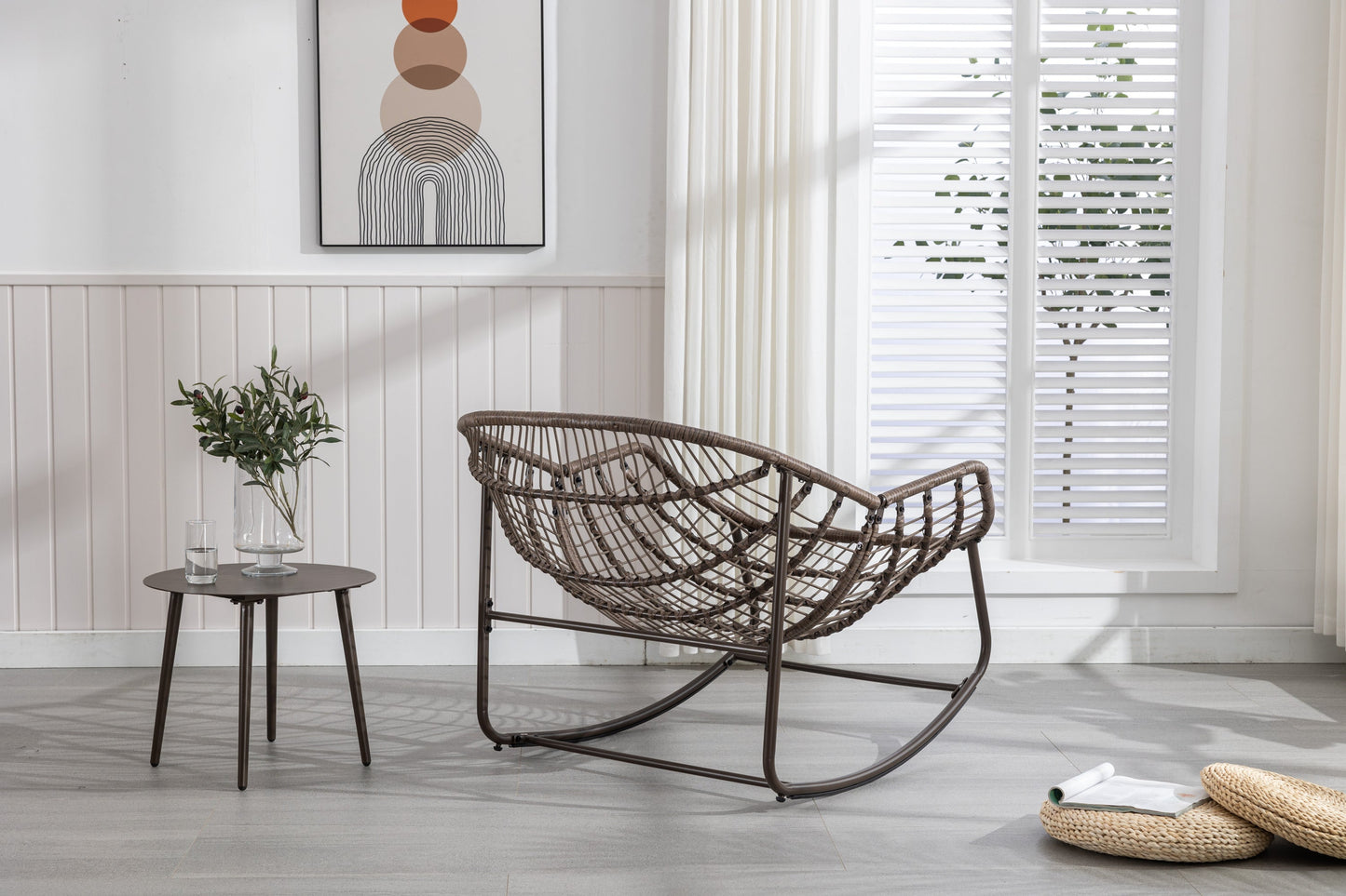 Rocking Chair Rattan Cushioned Seat White