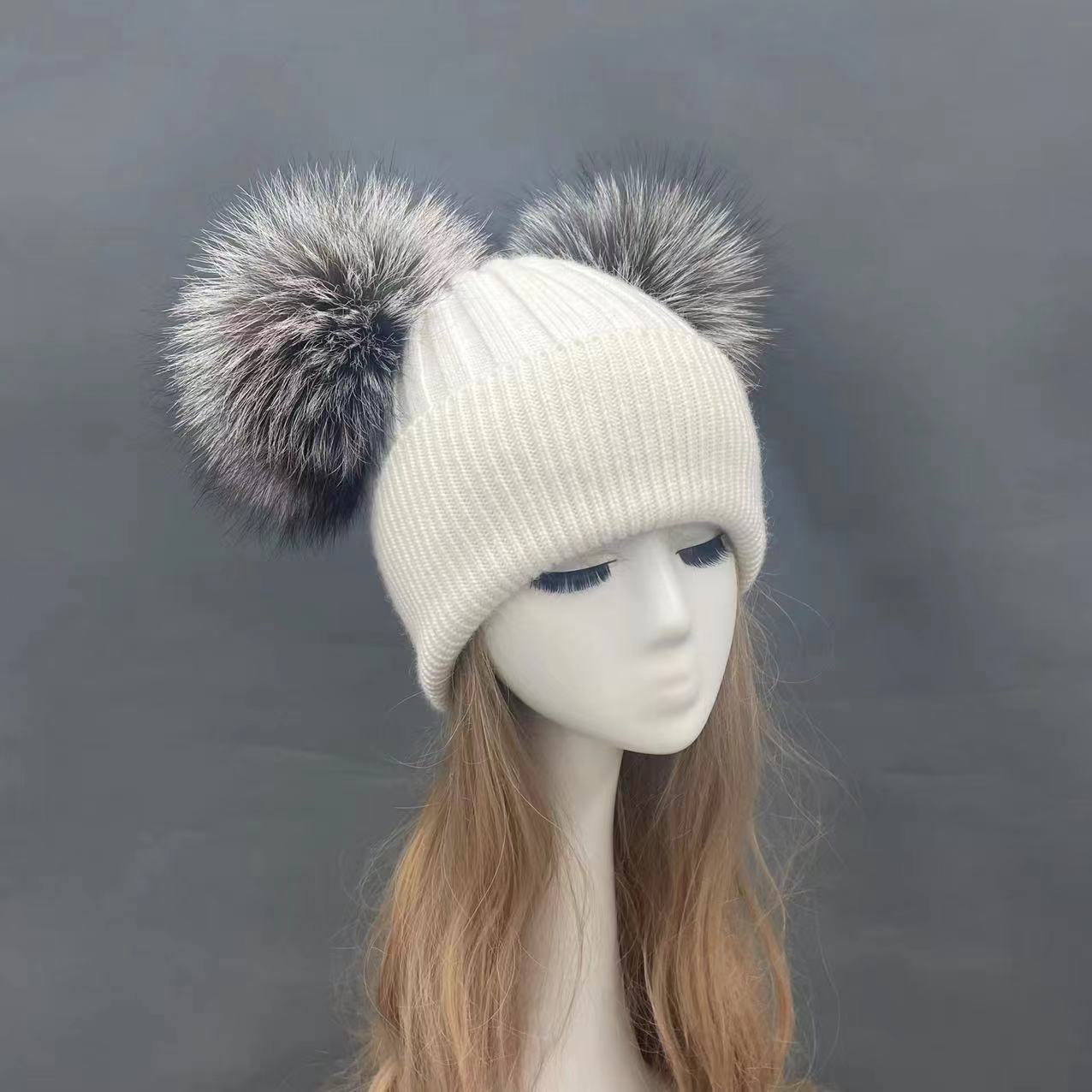 Two Fur Poms Hat Adult | Kids