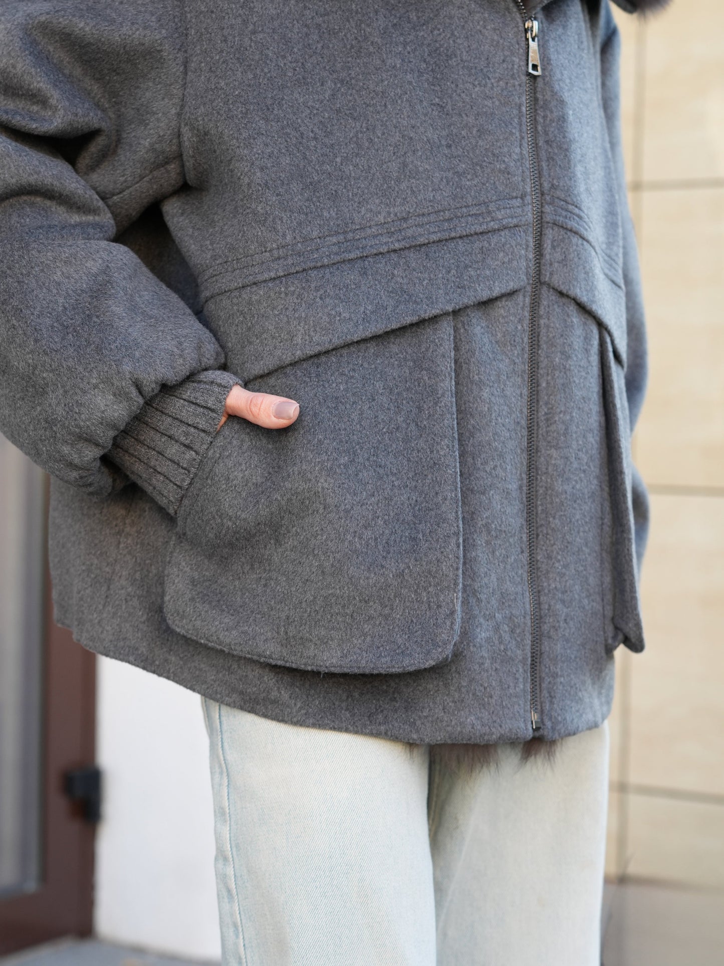 Rimini Genuine Fur Trim Wool Blend Parka in Graphite