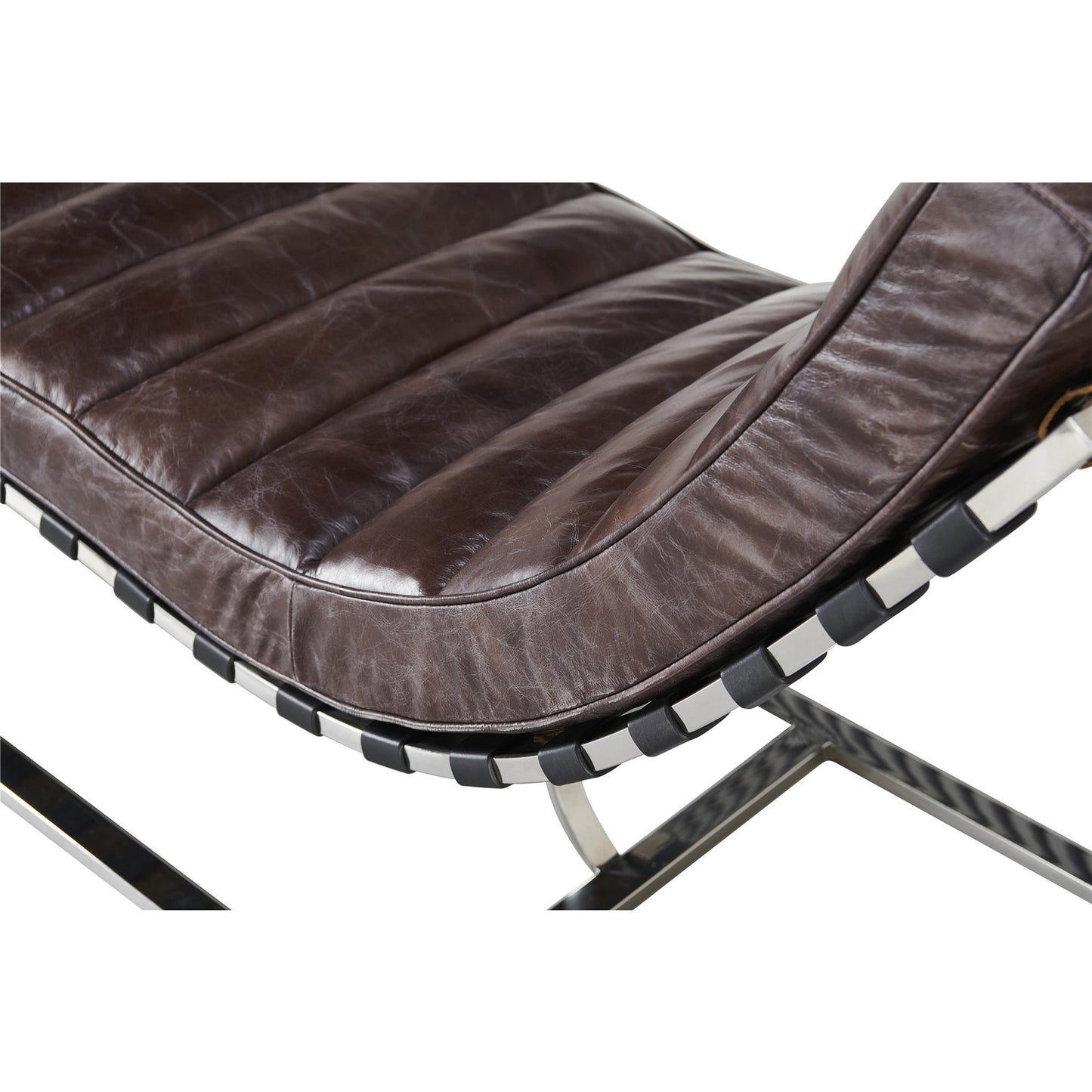 Sporting Estate Channeled Leather Chaise Lounge — Dark Brown