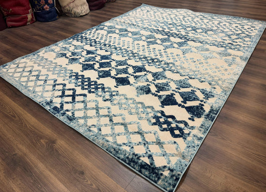 Modern Rug 8x10, Abstract Rug, Oat and Blue, Raised Pattern, Modway Rug Collection