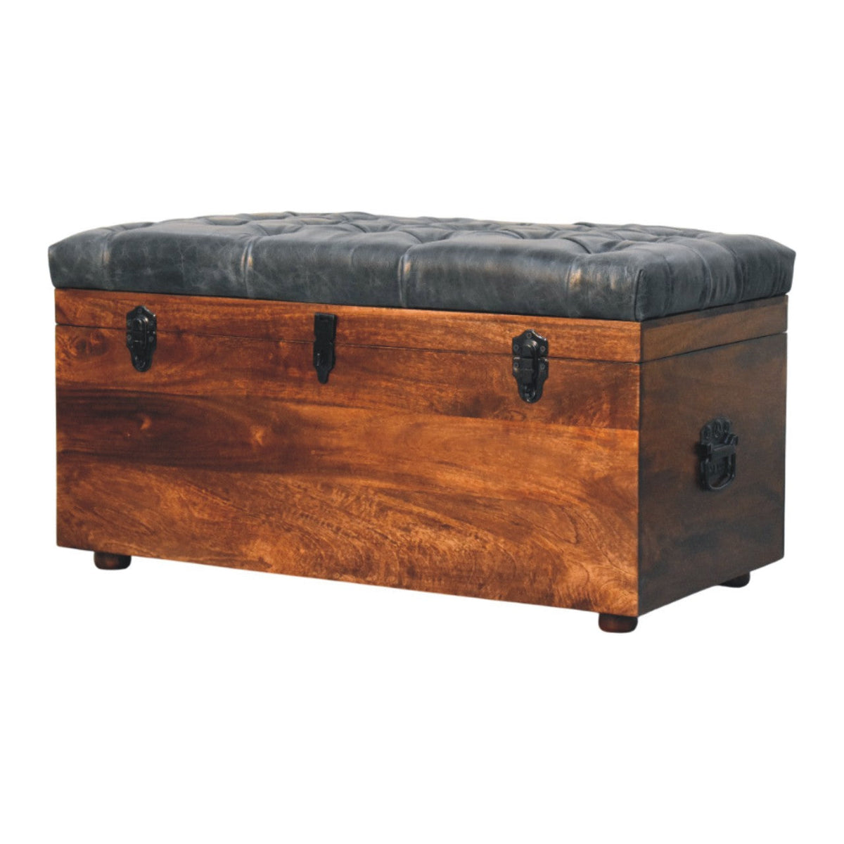 The Bridlewood Tufted Leather Storage Trunk — California Walnut