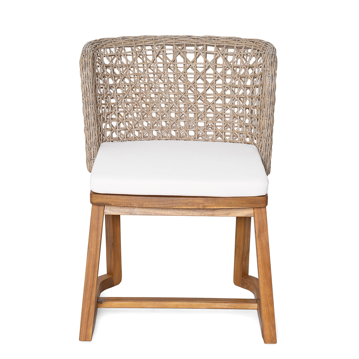 Outdoor Patio Dining Set with Acacia Table and Wicker Chairs Beige Cushions