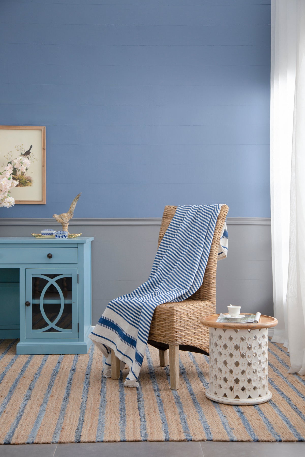 Brighton Blue & White Striped Cotton Throw Blanket